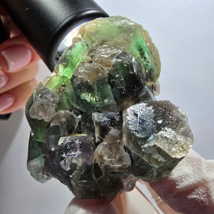 Cube de fluorite fantôme, quartz fumé, spécimen de muscovite d'Erongo, Namibie 56*52*41 mm 