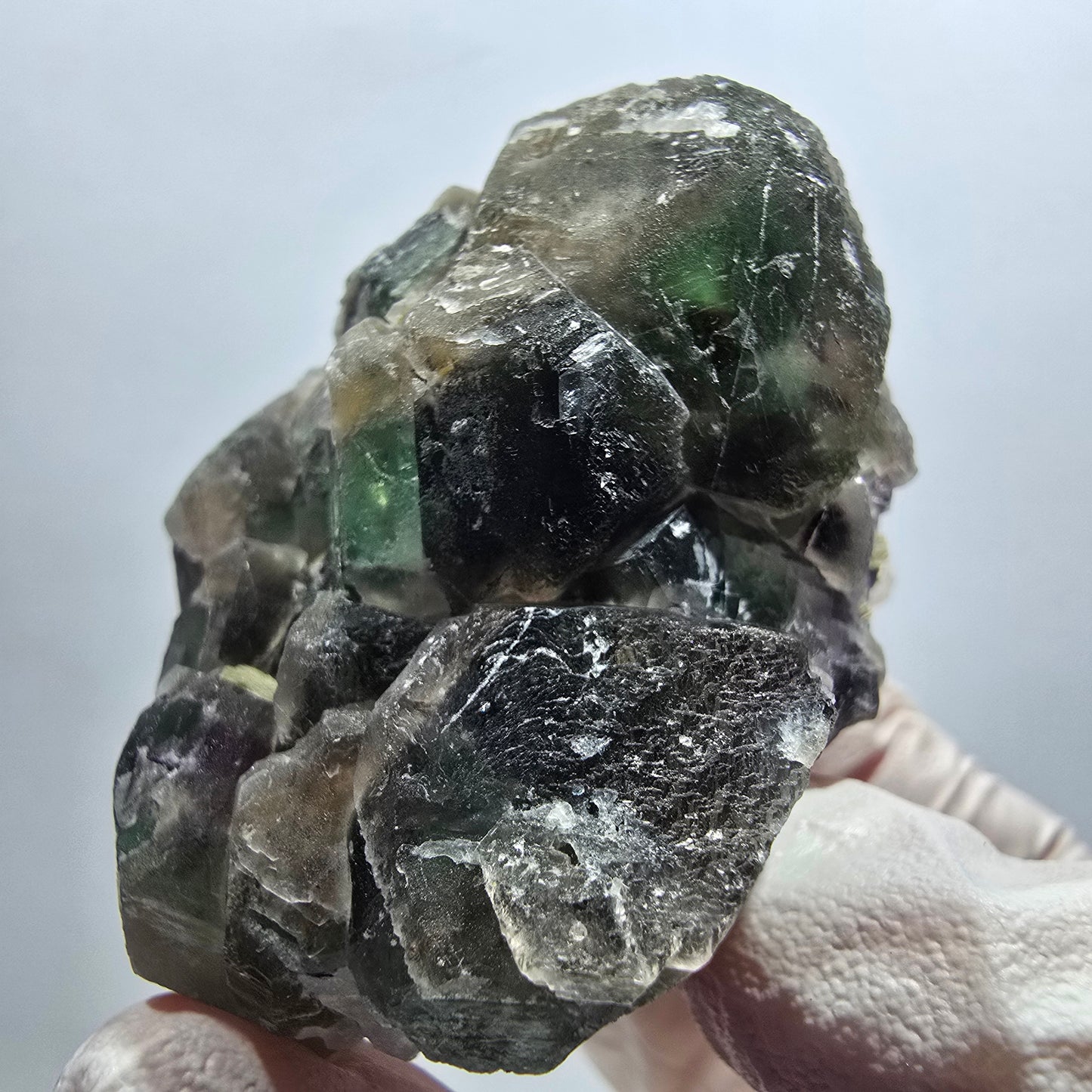 Cube de fluorite fantôme, quartz fumé, spécimen de muscovite d'Erongo, Namibie 56*52*41 mm 