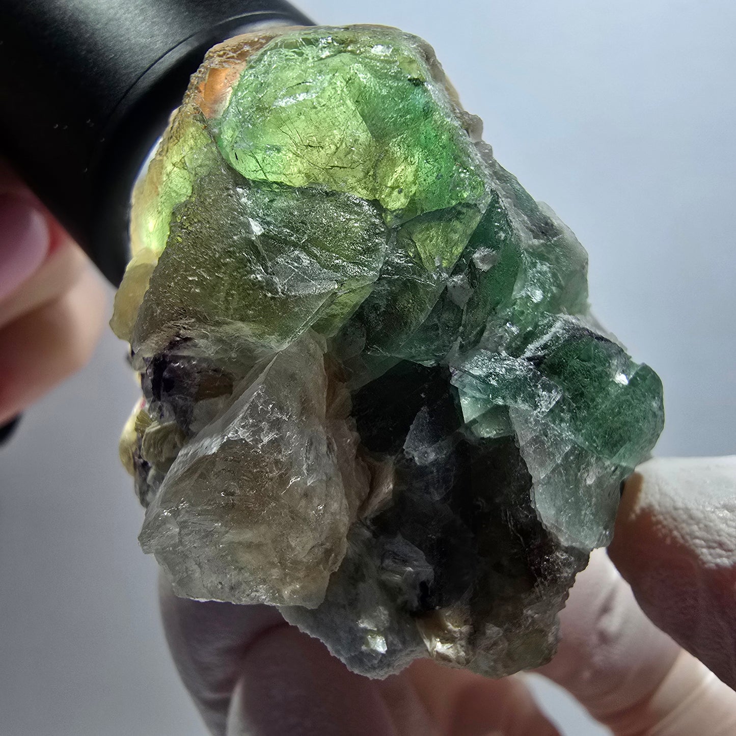 Cube de fluorite fantôme, quartz fumé, spécimen de muscovite d'Erongo, Namibie 56*52*41 mm 