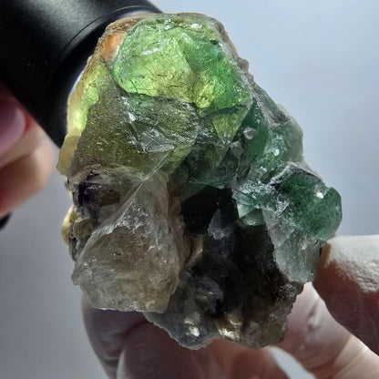 Cube de fluorite fantôme, quartz fumé, spécimen de muscovite d'Erongo, Namibie 56*52*41 mm 