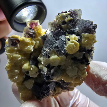 Cubes de fluorite fantôme colorée, tourmaline schorl, spécimen de muscovite d'Erongo, Namibie 62*49*33 mm 
