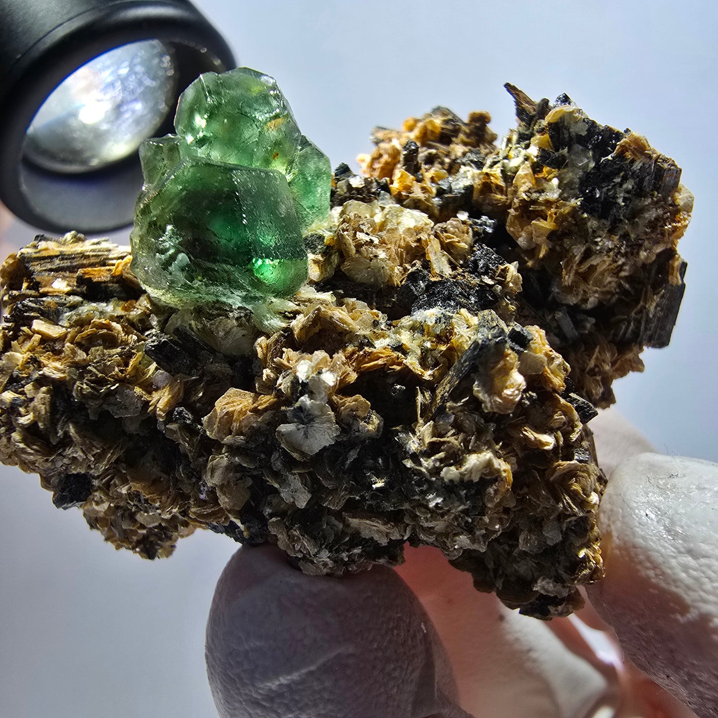 Phantom Fluorit Würfel, hexagonal, Schörl Turmalin, Muskovit Erongo, Namibia 53*43*35mm