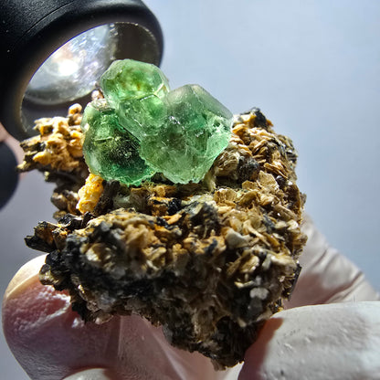 Phantom Fluorit Würfel, hexagonal, Schörl Turmalin, Muskovit Erongo, Namibia 53*43*35mm