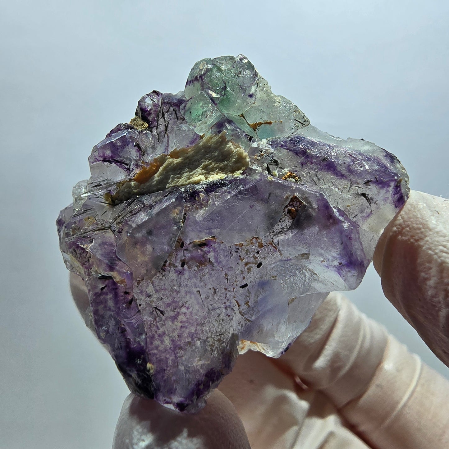 Fluorite fantôme transparente, muscovite, orthoclase, tourmaline Schörl, Erongo, Namibie, 46 x 32 x 30 mm 