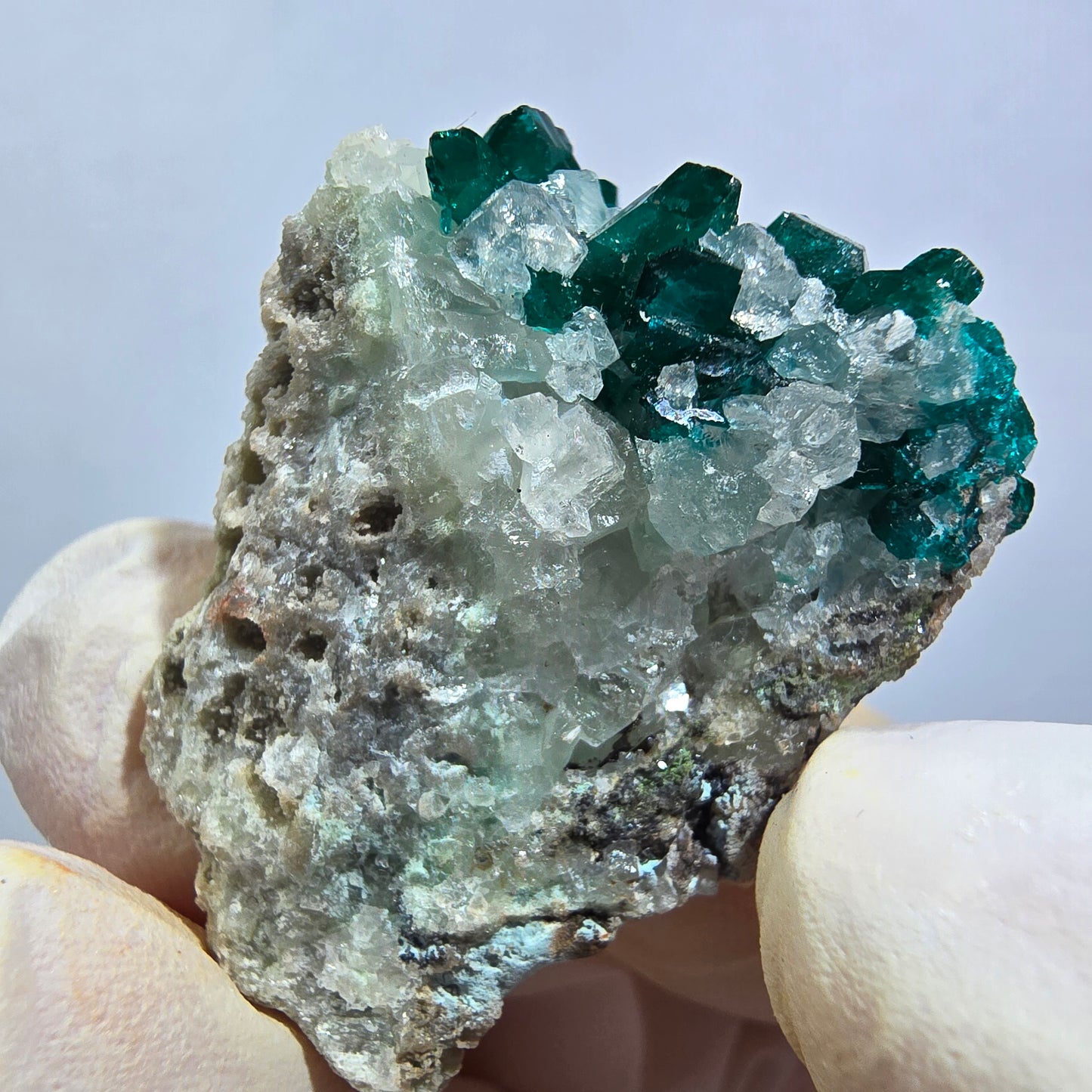 Seltene Dioptas XX, Calcit Stufe Republik Kongo 33*26*15mm