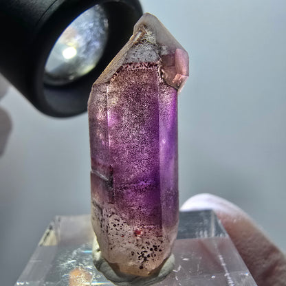 Pointe de sceptre en améthyste fantôme squelettique rare, Goboboseb, Namibie, 31 x 11 x 10 mm 