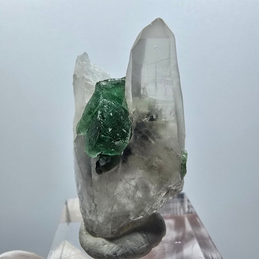 Phantom Skelett Rauchquarz, Fluorit, Schörl Turmalin Stufe Erongo, Namibia 37*20*13mm