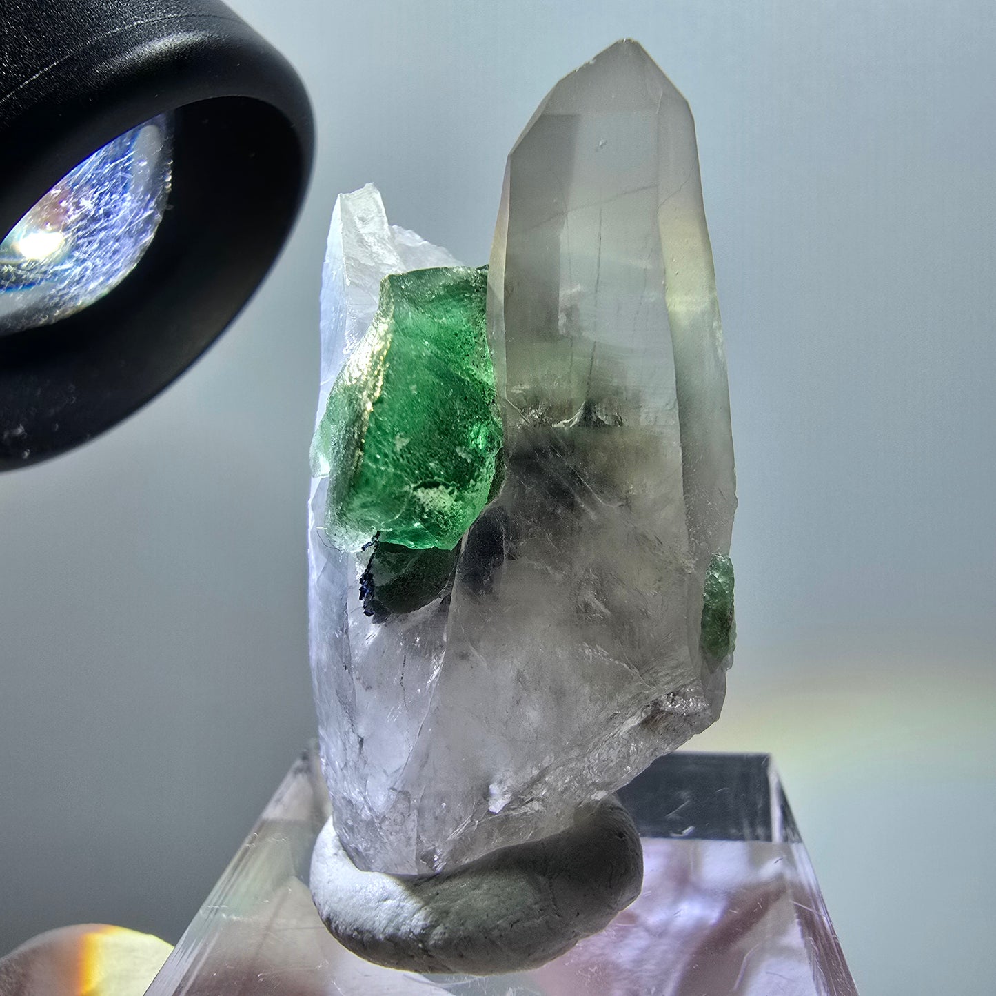 Phantom Skelett Rauchquarz, Fluorit, Schörl Turmalin Stufe Erongo, Namibia 37*20*13mm