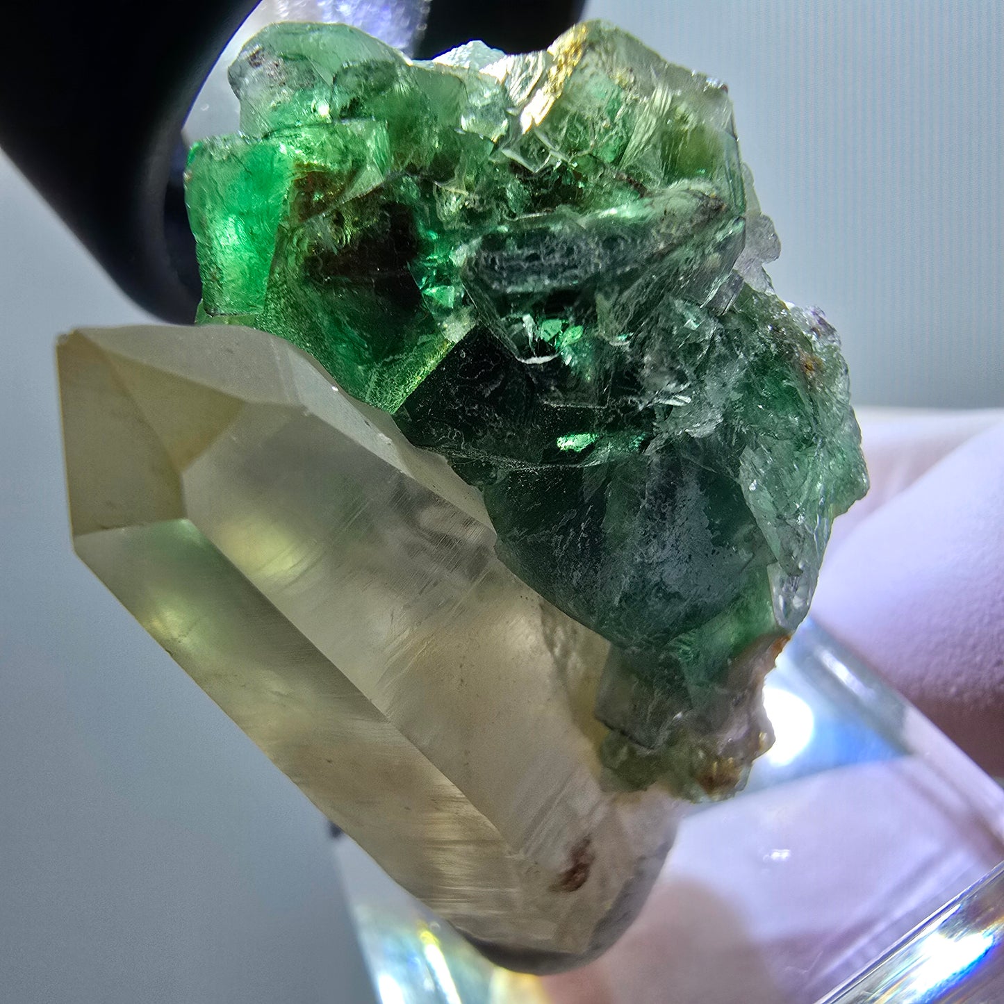 Phantom Fluorit, Skelett Rauchquarz, Muskovit Stufe Erongo, Namibia 36*25*25mm