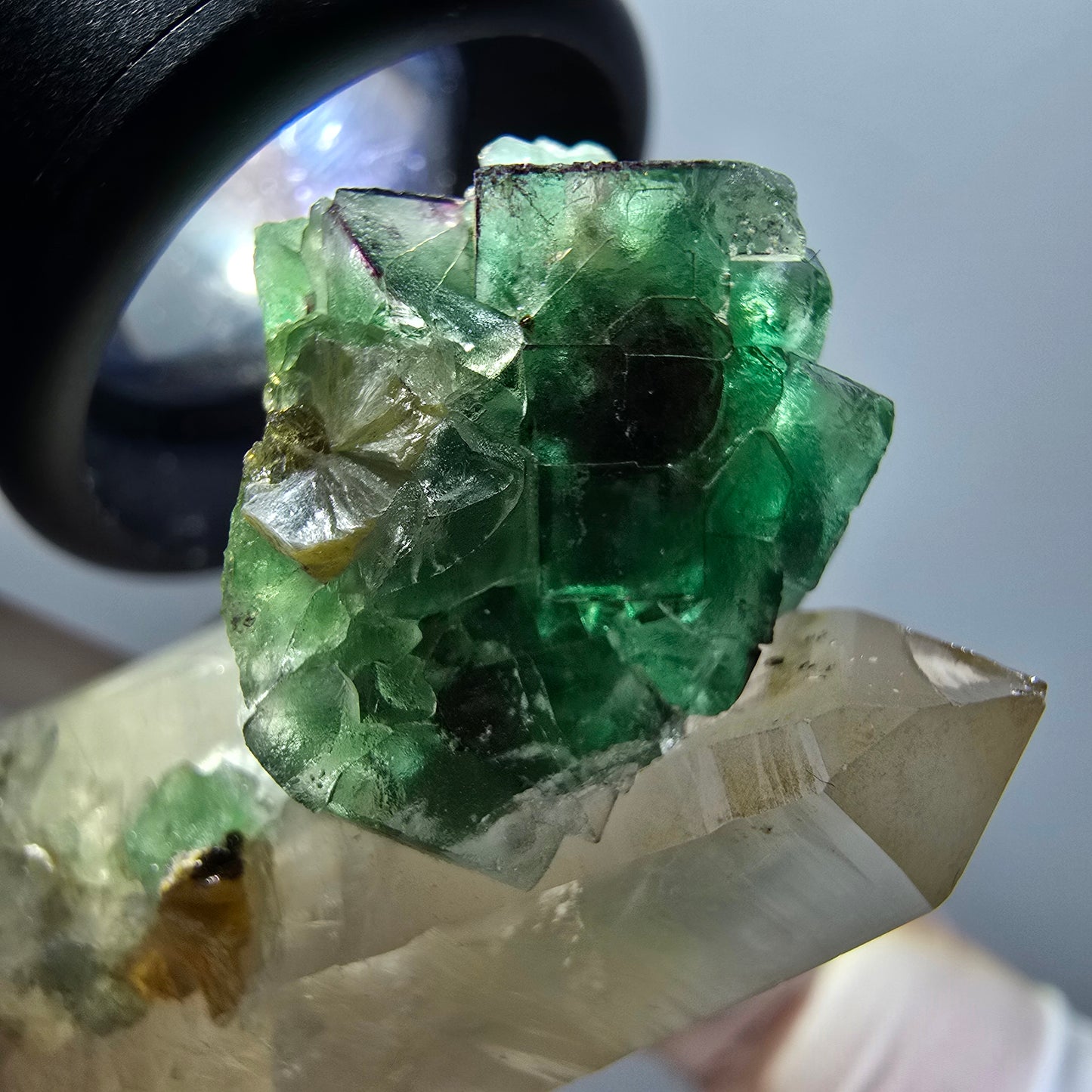 Phantom Fluorit, Skelett Rauchquarz, Muskovit Stufe Erongo, Namibia 36*25*25mm