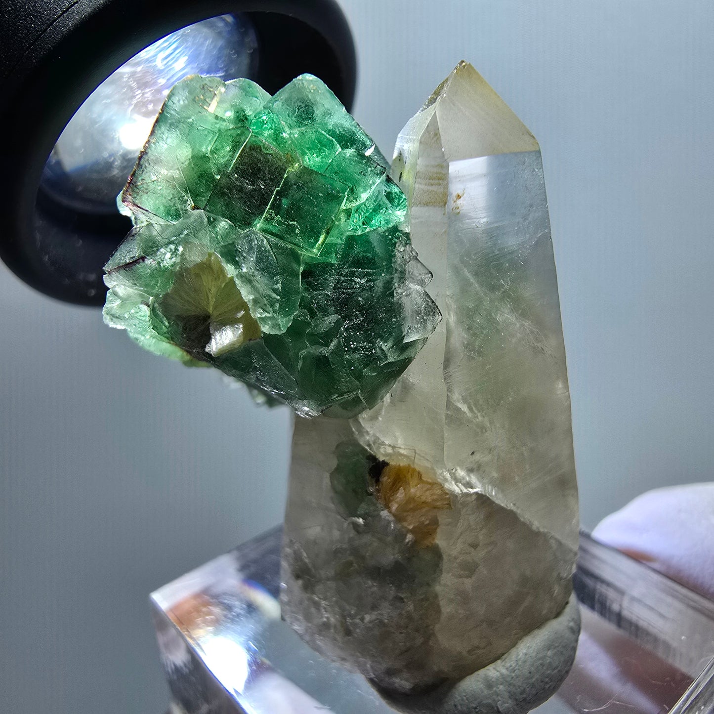 Phantom Fluorit, Skelett Rauchquarz, Muskovit Stufe Erongo, Namibia 36*25*25mm
