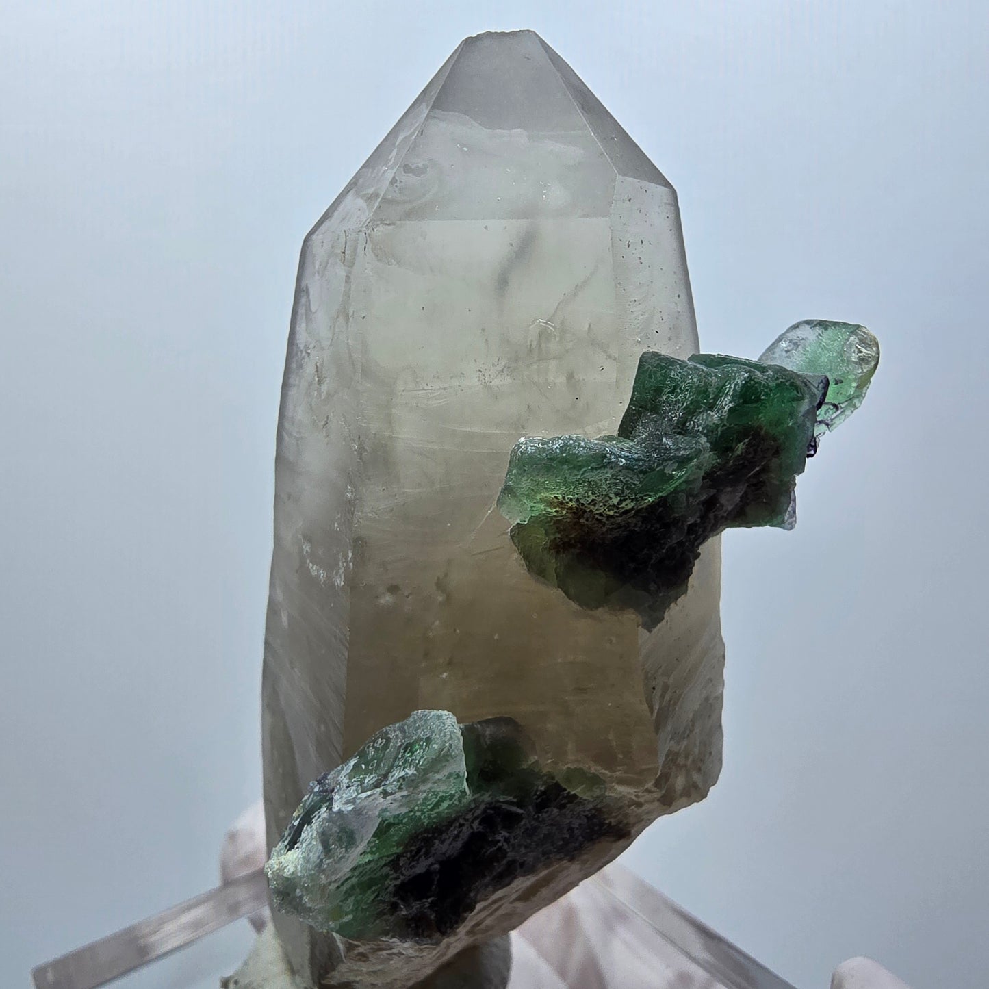 Phantom Fluorit, Skelett Rauchquarz, Hyalit Opal Stufe Erongo, Namibia 75*34*27mm