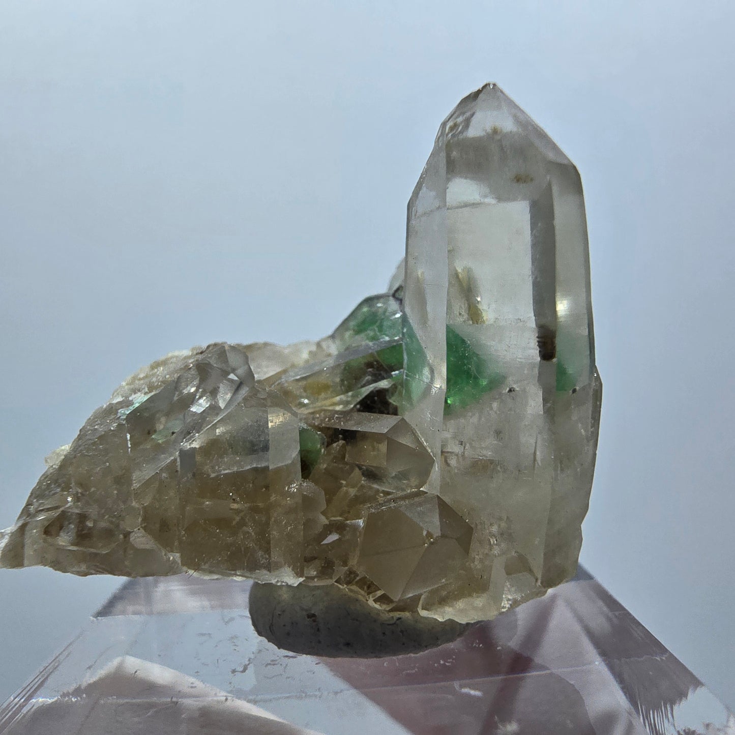 Phantom Fluorit, Skelett Rauchquarz, Muskovit Stufe Erongo, Namibia 30*18*24mm