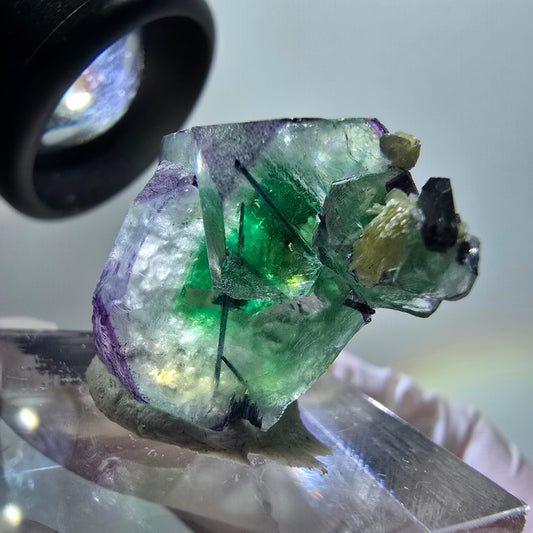 Extrem klare Phantom Fluorit Würfel, Muskovit, Schörl Turmalin Erongo, Namibia 29*23*13mm