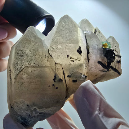 Große Skelett Rauchquarz, Phantom Fluorit, Schörl Turmalin Erongo, Namibia 94*69*53mm