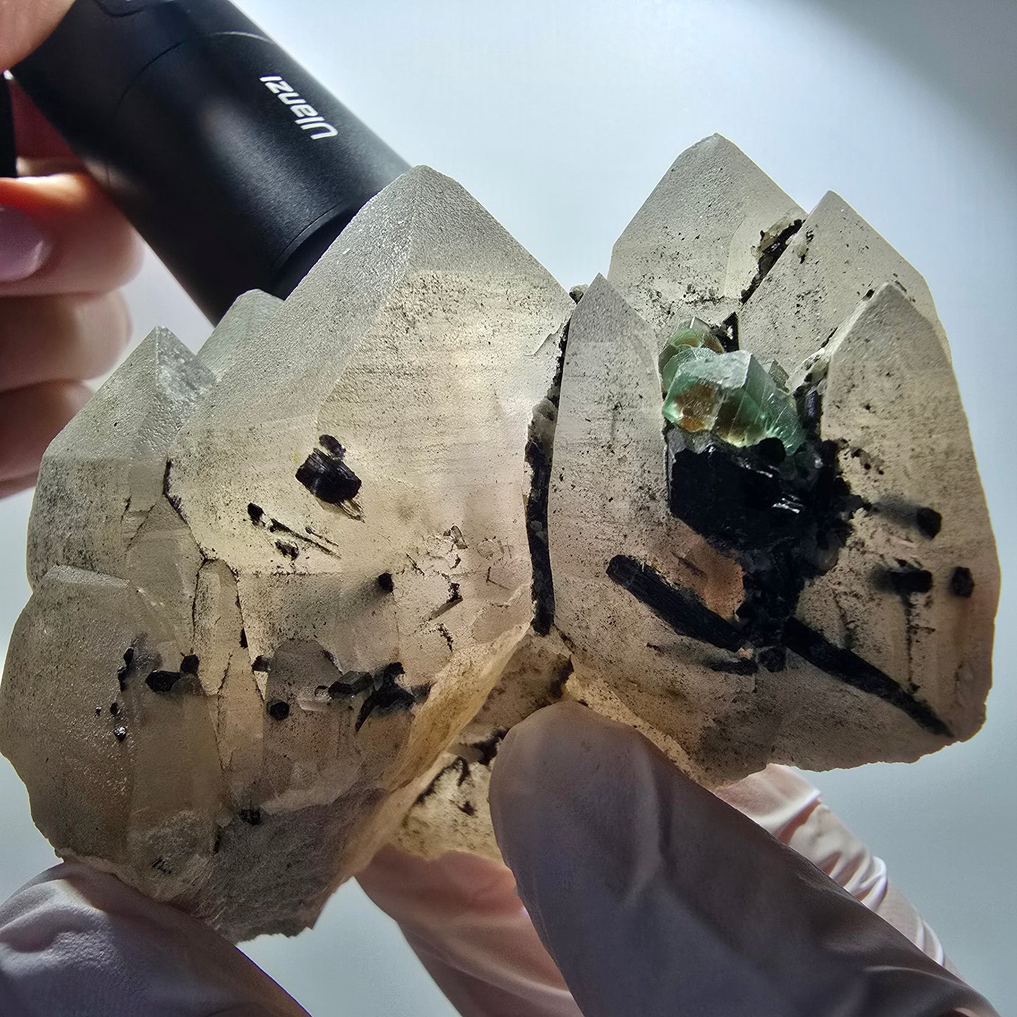 Große Skelett Rauchquarz, Phantom Fluorit, Schörl Turmalin Erongo, Namibia 94*69*53mm