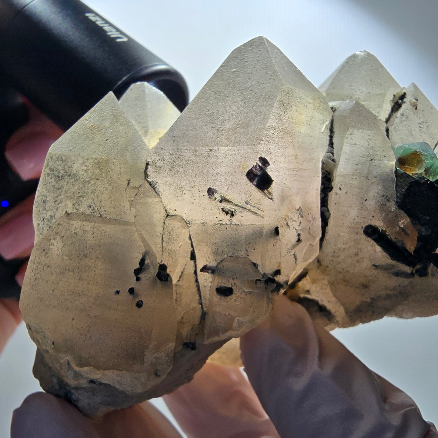 Große Skelett Rauchquarz, Phantom Fluorit, Schörl Turmalin Erongo, Namibia 94*69*53mm