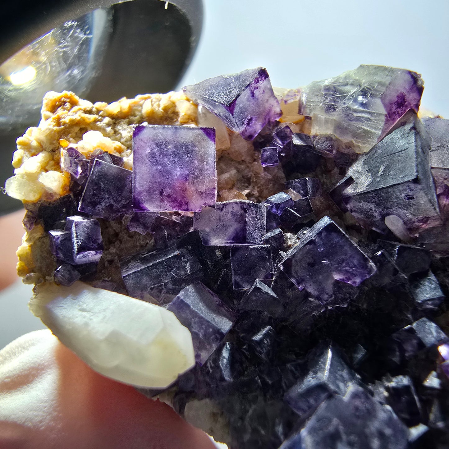 Seltene Phantom Fluorit Würfel, Quarz Stufe, lila Brandberg, Namibia 40*31*18mm