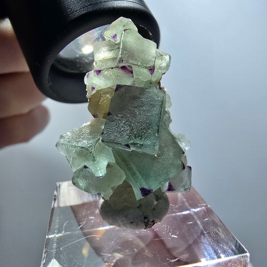 Seltene Phantom Fluorit Würfel, zonal, grün lila Brandberg, Namibia 33*23*13mm