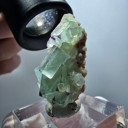 Seltene Phantom Fluorit Würfel, zonal, grün lila Brandberg, Namibia 33*23*13mm