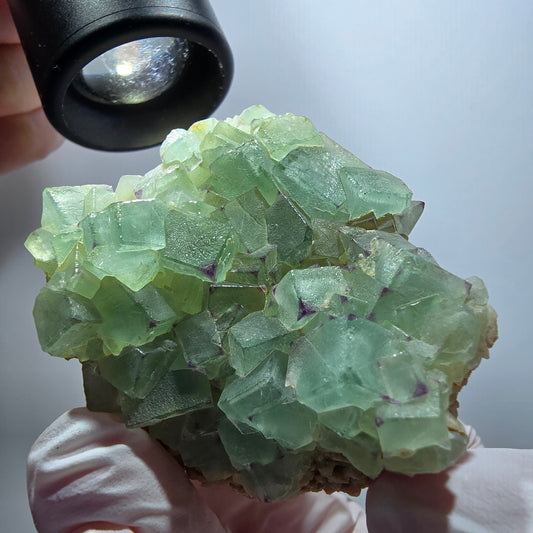 Seltene Phantom Fluorit Würfel, zonal, Quarz Stufe Brandberg, Namibia 52*49*37mm