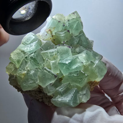 Seltene Phantom Fluorit Würfel, zonal, Quarz Stufe Brandberg, Namibia 52*49*37mm