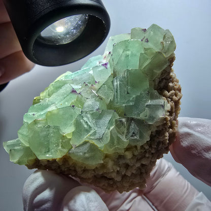 Seltene Phantom Fluorit Würfel, zonal, Quarz Stufe Brandberg, Namibia 52*49*37mm