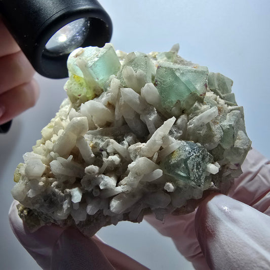 Seltene Phantom Fluorit Würfel, Quarz Stufe Brandberg, Namibia 76*57*40mm