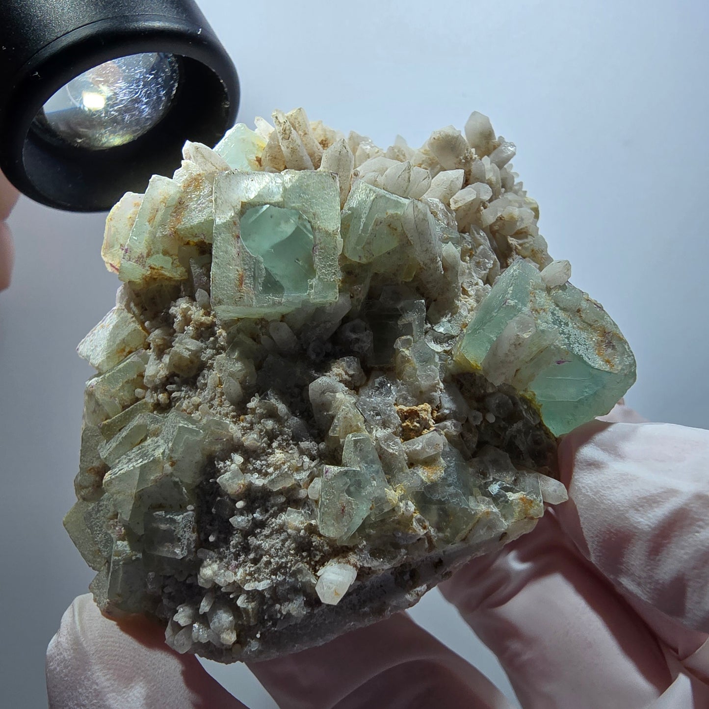 Seltene Phantom Fluorit Würfel, Quarz Stufe Brandberg, Namibia 76*57*40mm