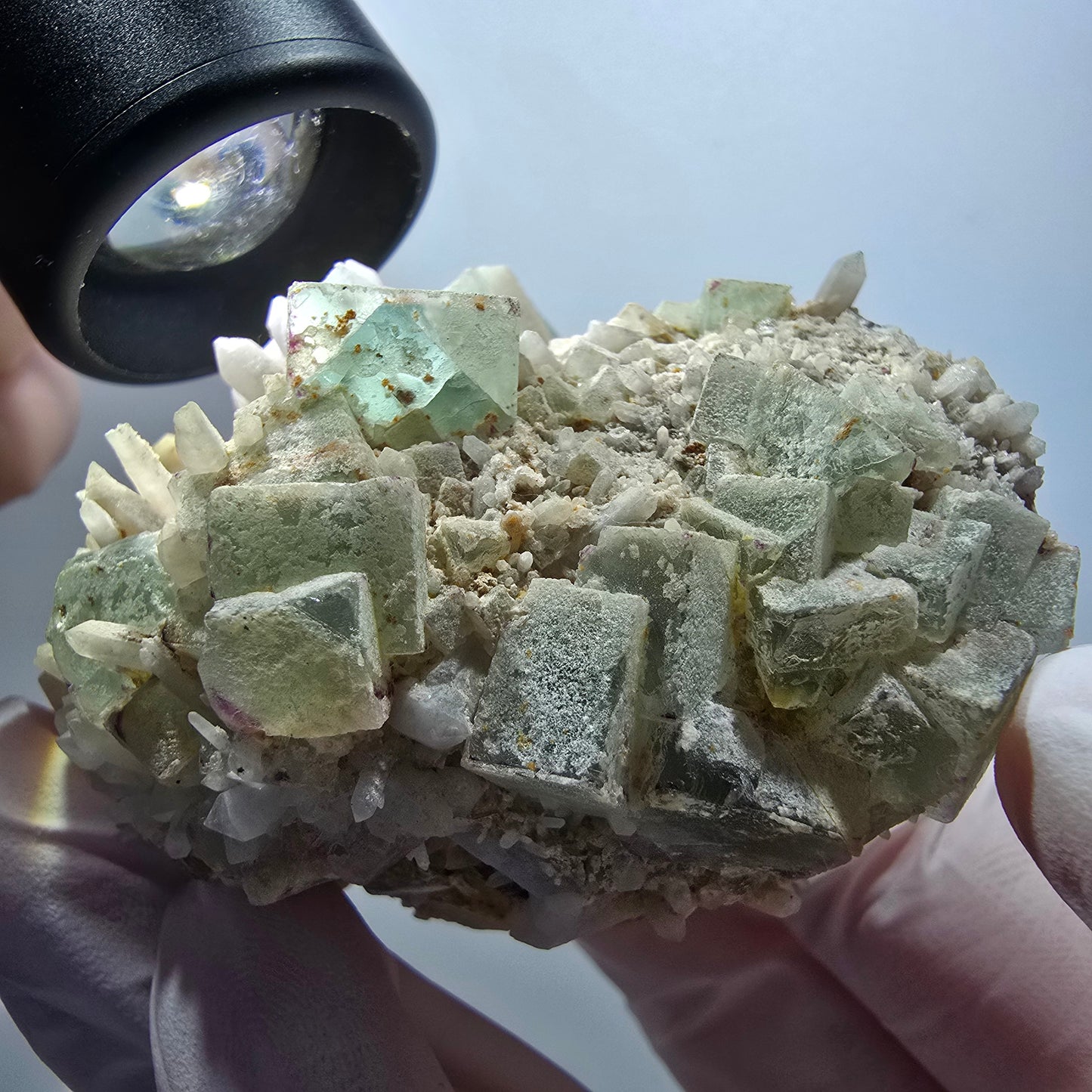 Seltene Phantom Fluorit Würfel, Quarz Stufe Brandberg, Namibia 76*57*40mm