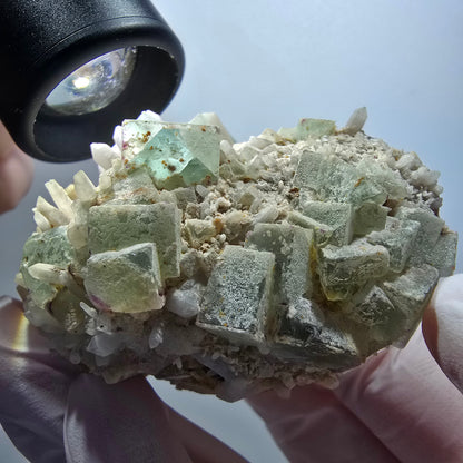 Seltene Phantom Fluorit Würfel, Quarz Stufe Brandberg, Namibia 76*57*40mm