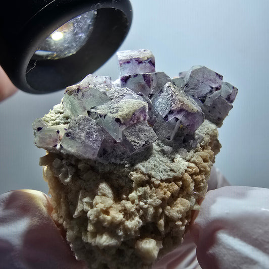 Seltene Phantom Fluorit Würfel, zonal, Quarz Stufe Brandberg, Namibia 39*31*29mm