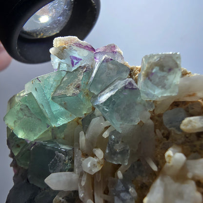 Seltene Phantom Fluorit Würfel, zonal, Quarz Stufe Brandberg, Namibia 68*47*28mm