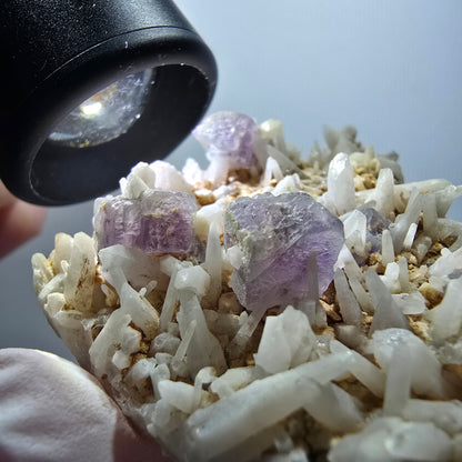 Seltene Phantom Fluorit Würfel, Quarz Stufe Brandberg, Namibia 63*45*22mm