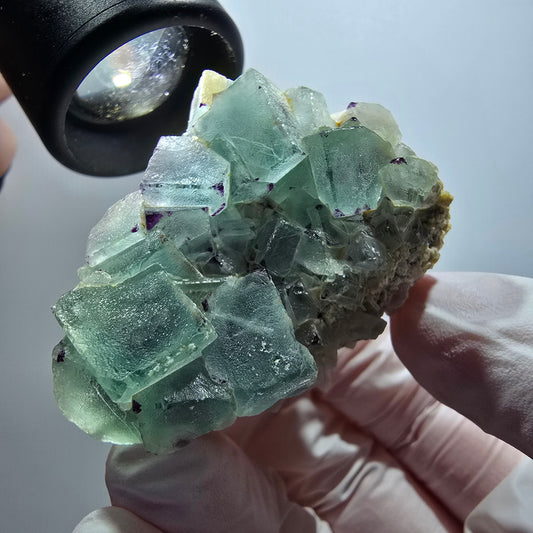 Seltene Phantom Fluorit Würfel, zonal, Quarz Stufe Brandberg, Namibia 49*34*40mm