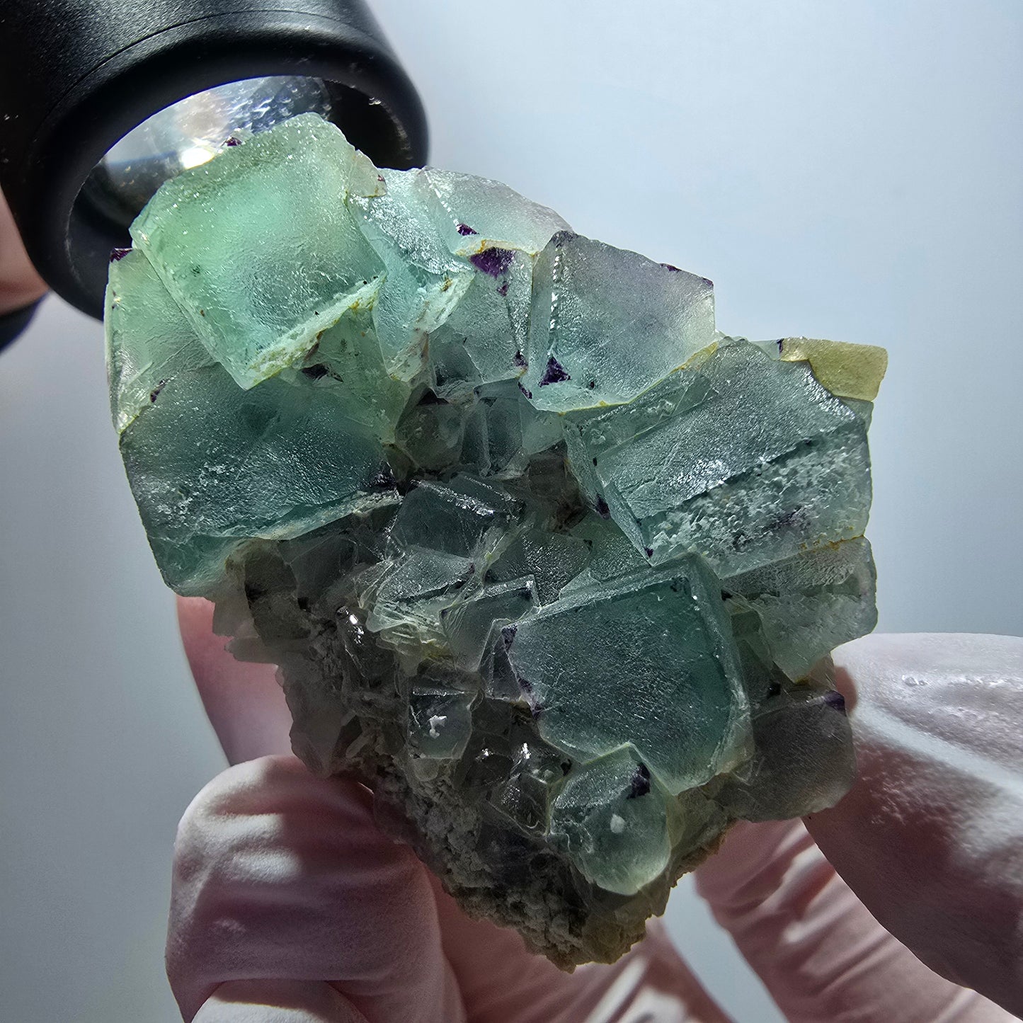 Seltene Phantom Fluorit Würfel, zonal, Quarz Stufe Brandberg, Namibia 49*34*40mm