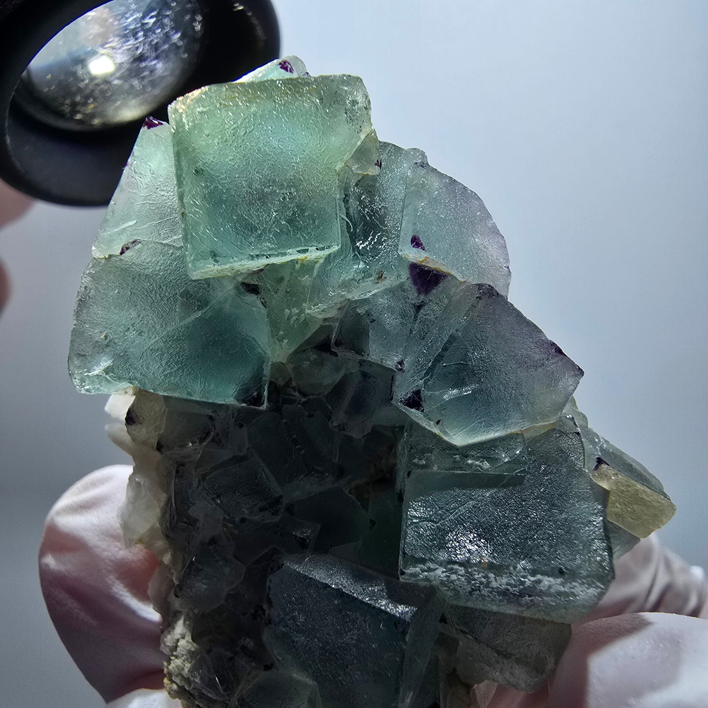 Seltene Phantom Fluorit Würfel, zonal, Quarz Stufe Brandberg, Namibia 49*34*40mm