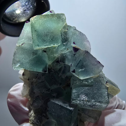 Seltene Phantom Fluorit Würfel, zonal, Quarz Stufe Brandberg, Namibia 49*34*40mm