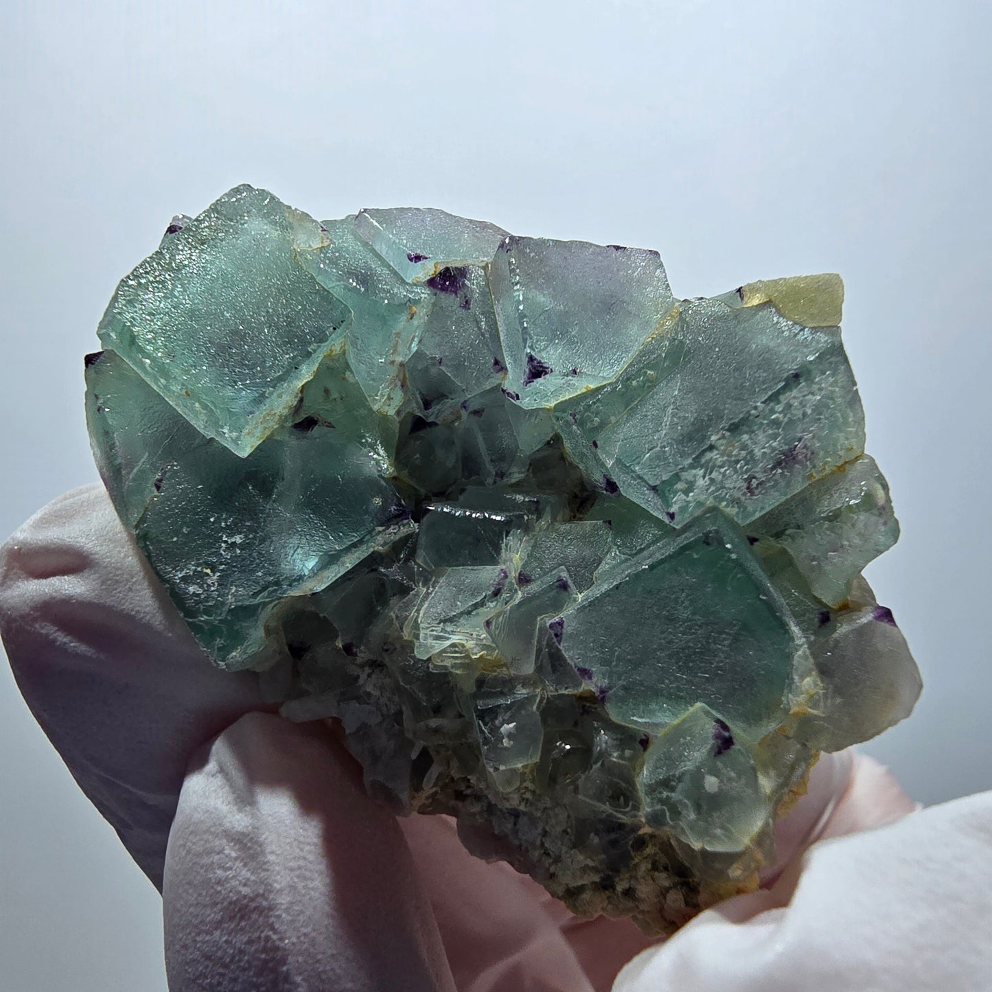 Seltene Phantom Fluorit Würfel, zonal, Quarz Stufe Brandberg, Namibia 49*34*40mm