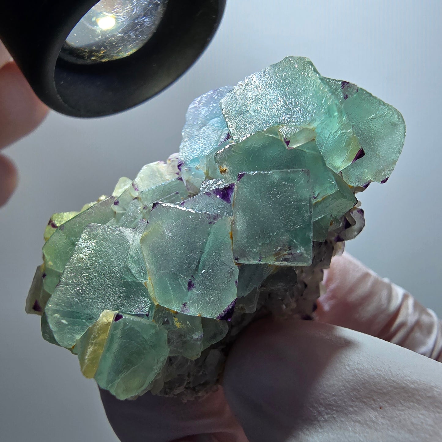 Seltene Phantom Fluorit Würfel, zonal, Quarz Stufe Brandberg, Namibia 49*34*40mm