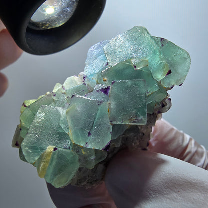 Seltene Phantom Fluorit Würfel, zonal, Quarz Stufe Brandberg, Namibia 49*34*40mm