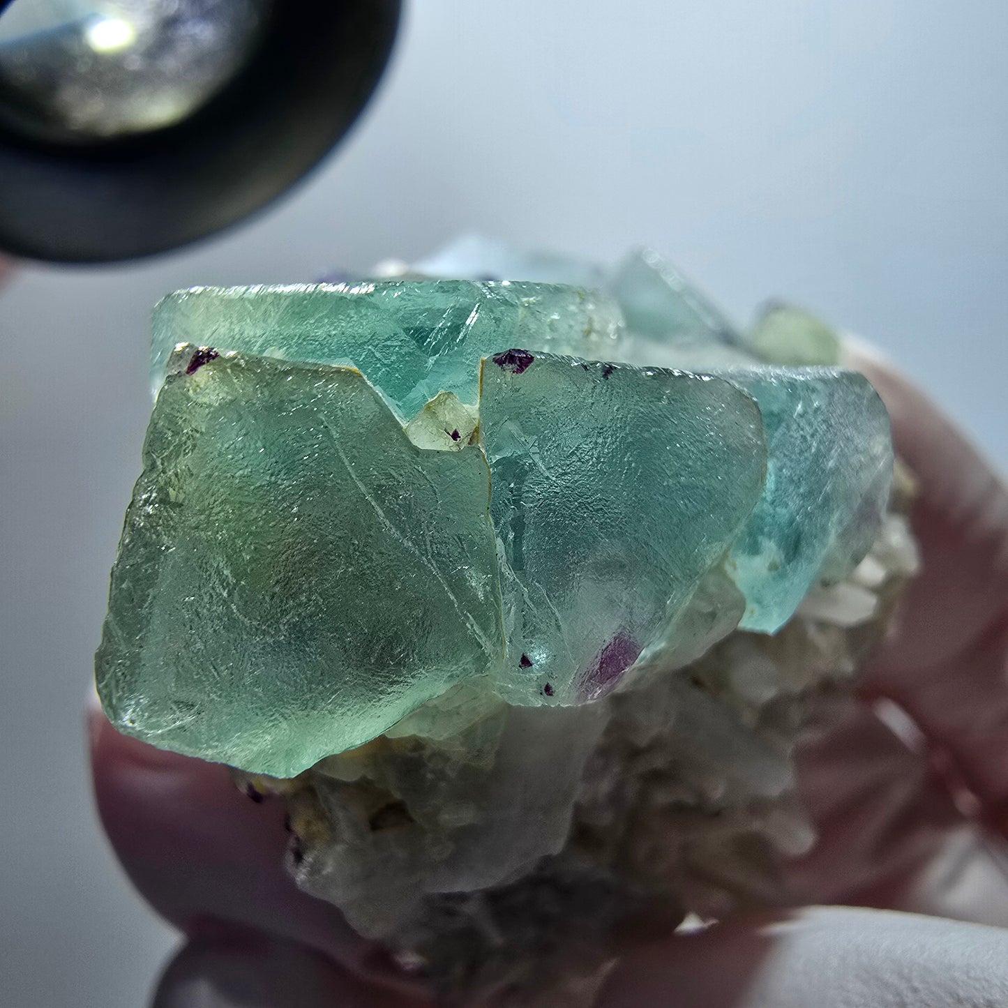 Seltene Phantom Fluorit Würfel, zonal, Quarz Stufe Brandberg, Namibia 49*34*40mm