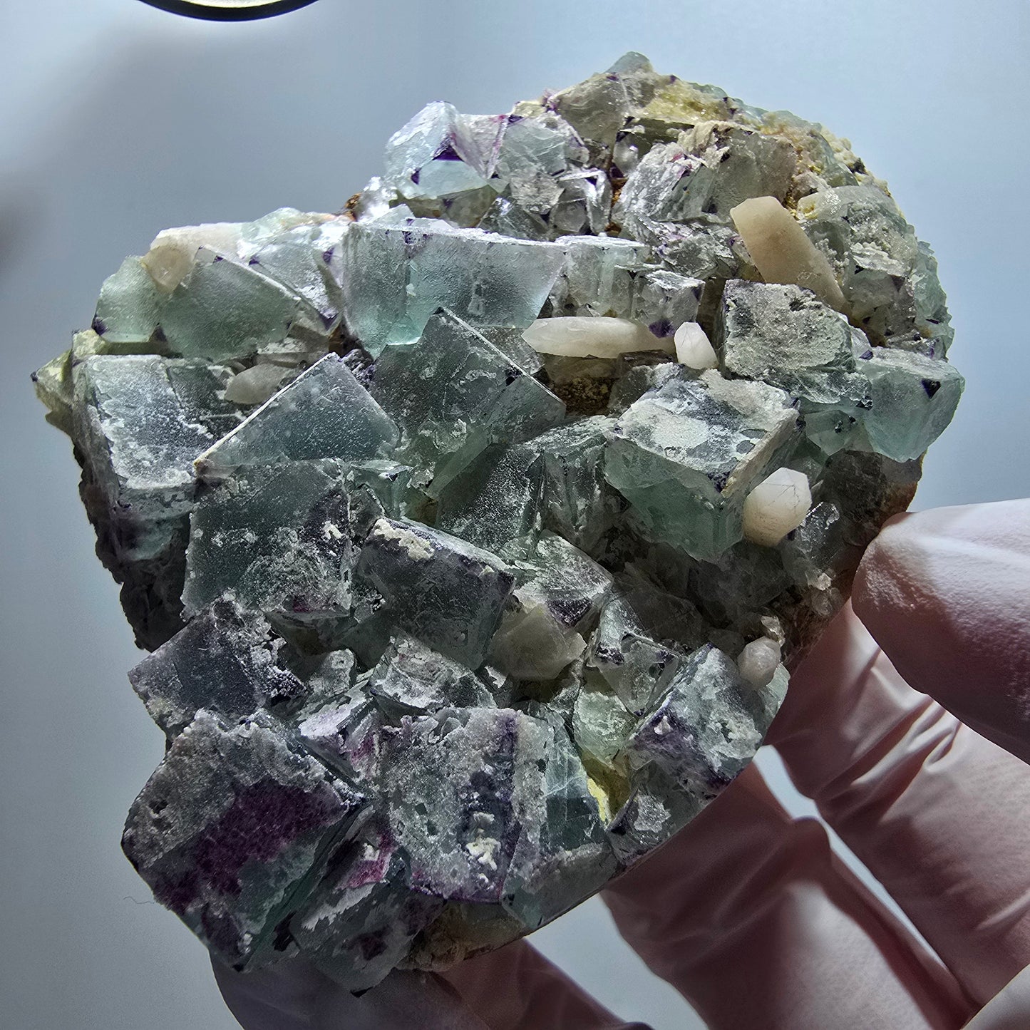 Seltene Phantom Fluorit Würfel, zonal, Quarz Stufe Brandberg, Namibia 78*58*24mm