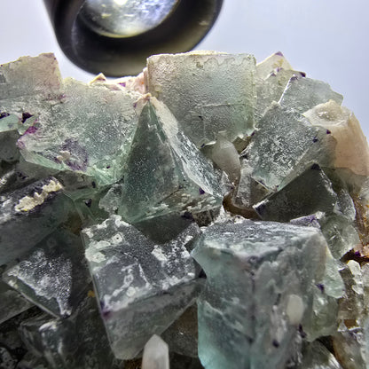 Seltene Phantom Fluorit Würfel, zonal, Quarz Stufe Brandberg, Namibia 78*58*24mm