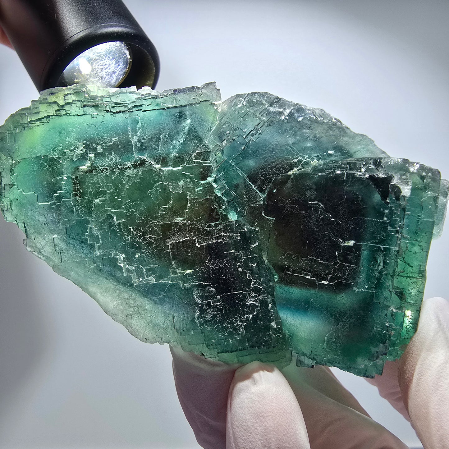 Phantom Fluorit Würfel Stufe, gestuft, grün braun Okorusu, Namibia 94*48*37mm