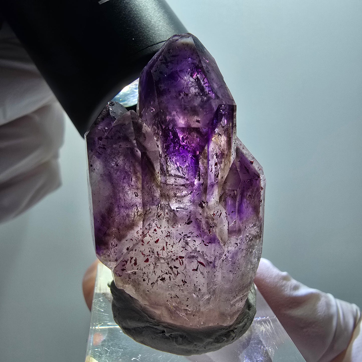 Skelett Phantom Amethyst Zepter, Hämatit Stufe Goboboseb, Namibia 41*26*21mm