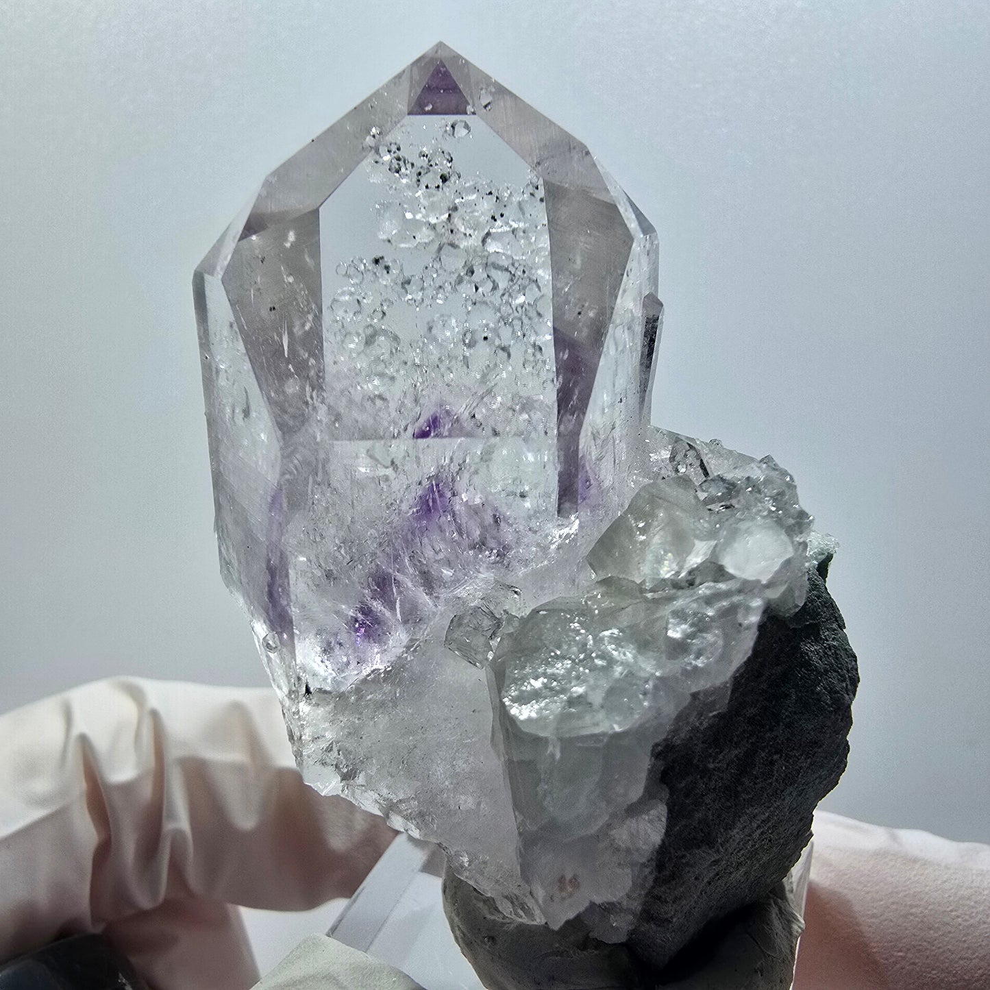 Enhydro Phantom Amethyst , Analcim, Calcit Streep Mine, Goboboseb, Namibia 58*40*35mm