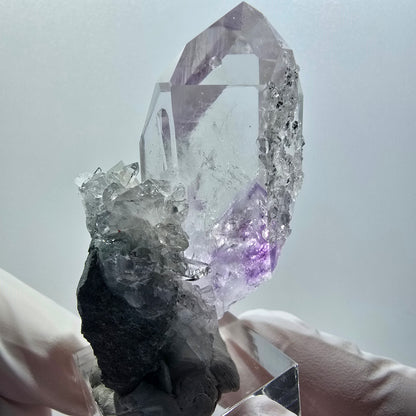 Enhydro Phantom Amethyst , Analcim, Calcit Streep Mine, Goboboseb, Namibia 58*40*35mm