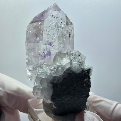 Enhydro Phantom Amethyst , Analcim, Calcit Streep Mine, Goboboseb, Namibia 58*40*35mm