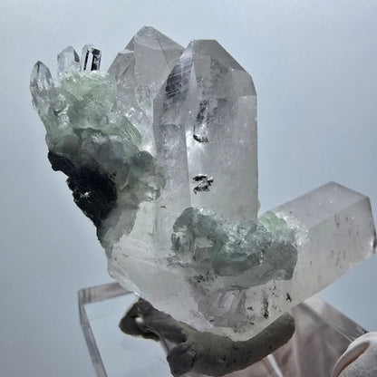 Quarz, Prehnit, Hämatit, Epidot Stufe Streep Mine, Goboboseb, Namibia 79*51*40mm